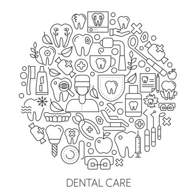 Dental care web design concept. Line icons for website and landing page. Modern linear concept. Flat design. Vector illustration